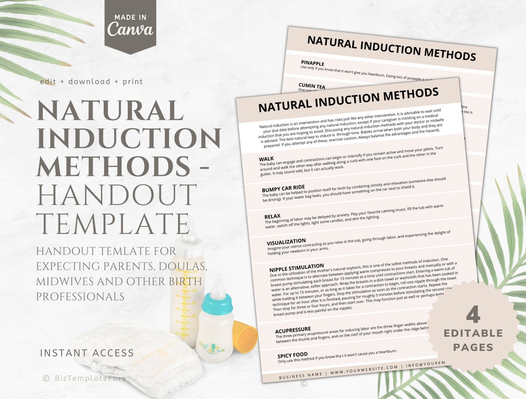 Natural Induction Methods Handout Template Doula Tool Birth Etsy