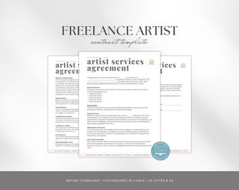 Artist Contract Template, Agreement for Freelance Creatives, Artist Services Agreement, Independent Service Provider Canva Template