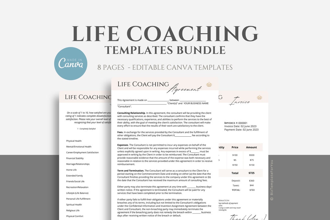 Life Coaching Contract Template, Editable Life Coach Intake Form ...
