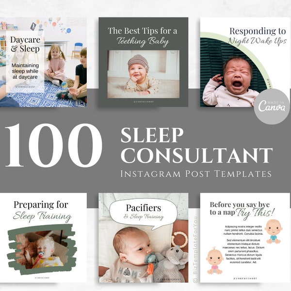 Editable 100 Instagram Posts Templates for Sleep Consultants Baby Sleep Coach Templates Social Media Ideas Pediatric Sleep Content Ideas