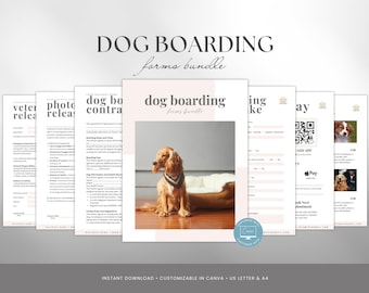 Dog Boarding Forms Template Bundle, Dog Boarding Business Forms, Client Intake, Contract, Price List, Vet Release, Photo Consent, Canva