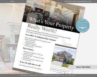 Editable Real Estate Home Valuation Flyer Template, Canva Realtor Marketing,  Home Value Estimate Printable, Real Estate Agent Flyer, CMA