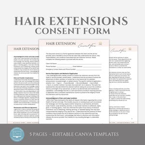 Editable Hair Extension Consent Forms Template, Hair Extensions Consultation Form, Esthetician Client Consent, Cosmetologist Waiver Template