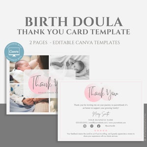 Editable Birth Doula Thank You Card Template,  5x7 Thank You Card for Birth Doulas, Client Appreciation Card Canva Template, Midwife Gift