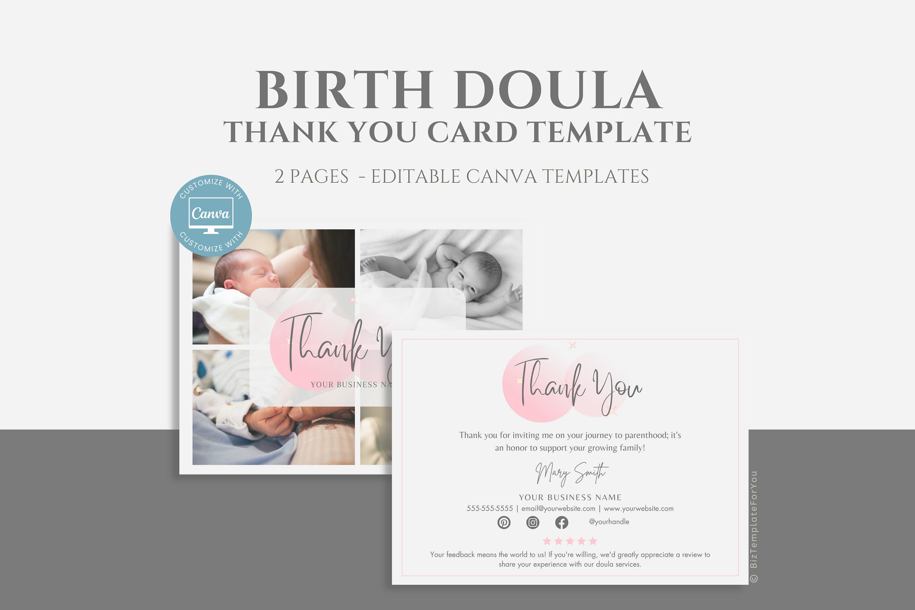 Editable Birth Doula Thank You Card Template, 5x7 Thank You Card for ...