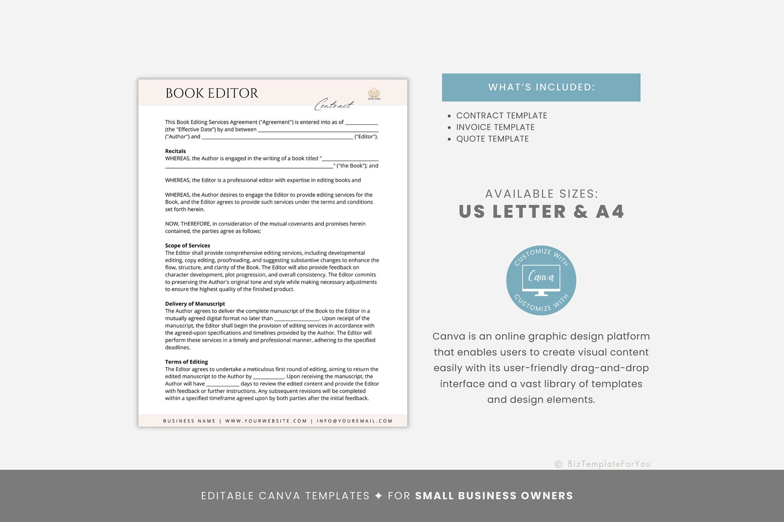 Editable Book Editor Contract Template, Freelance Book Editor Service ...