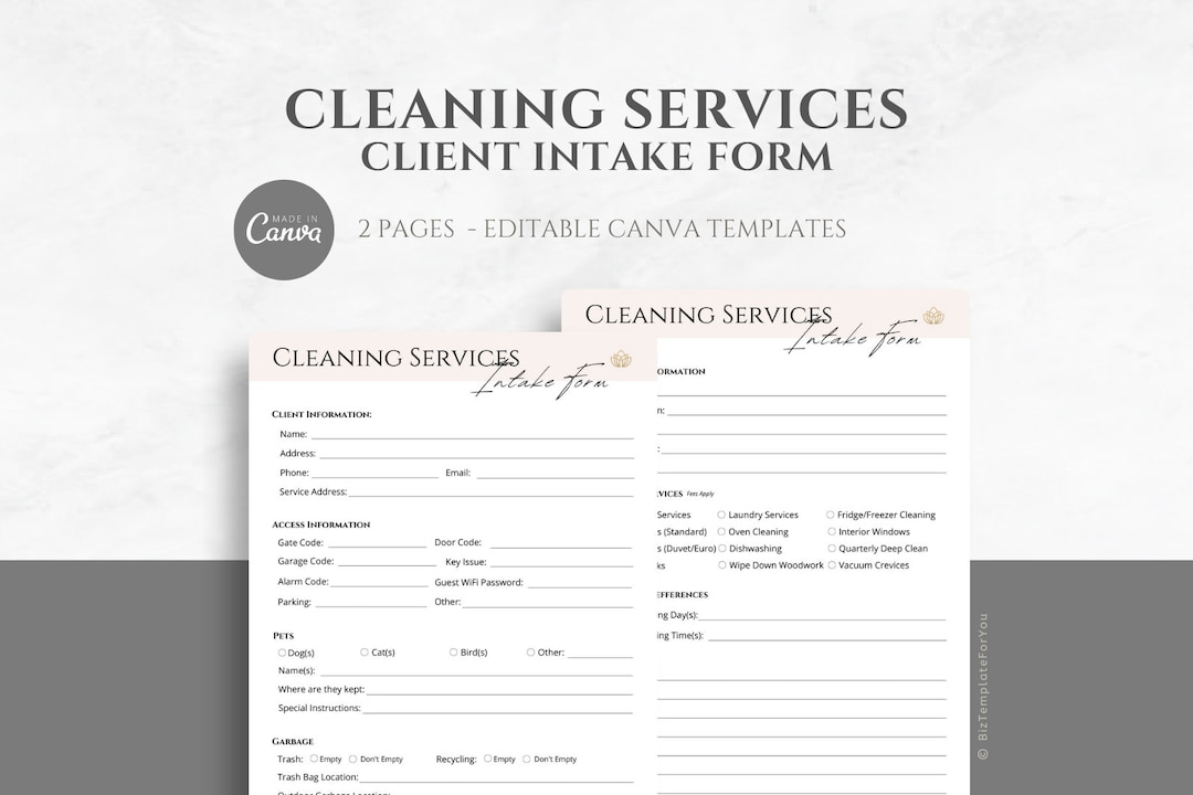 Cleaning Services Client Intake Form, Editable Residential and Commercial Cleaning Client Form Template, Cleaning Business, Made With Canva - Etsy cleaning-services-client-intake-form-editable-residential-and-commercial-cleaning-client-form-template-cleaning-business-made-with-canva-etsy