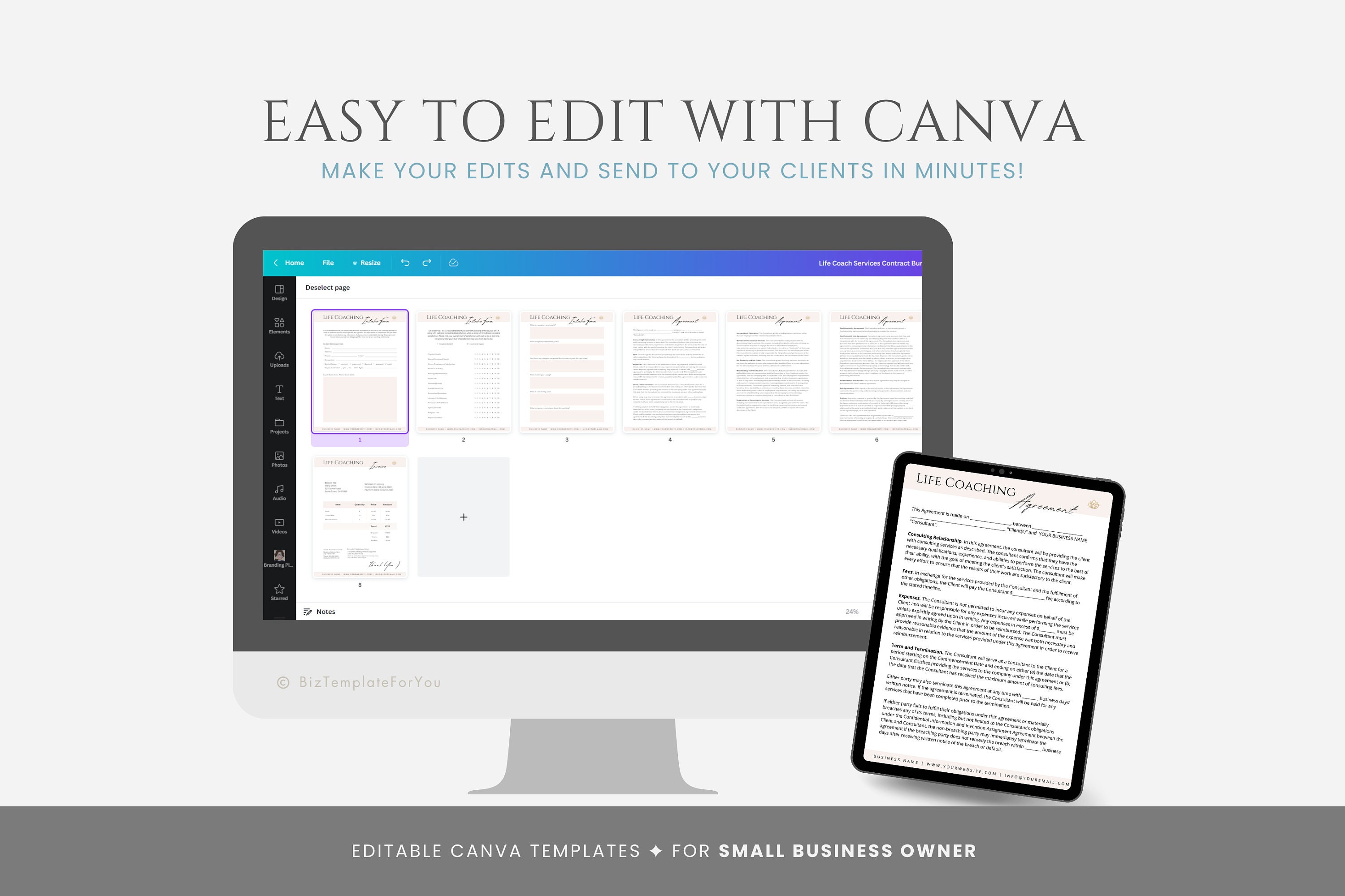 Editable Life Coach Templates Bundle, Life Coach Contract, Life