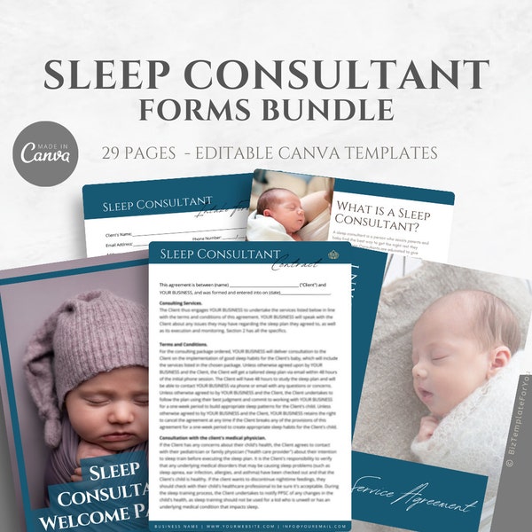 Editable Sleep Consultant Forms Bundle, Sleep Coach Starter Kit Business Forms, Contract, Client Welcome Packet, Canva Templates