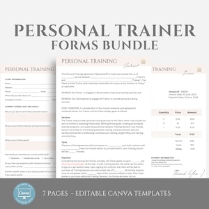 Editable Personal Trainer Forms Bundle, Personal Training Business Forms, Fitness Client Onboarding,   Fitness Coach Contract Canva Template
