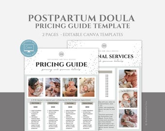 Postpartum Doula Price List, Editable Rate Sheet, Price Packages Flyer Template, Doula Pricing Guide, Doula Brochure, Canva editable