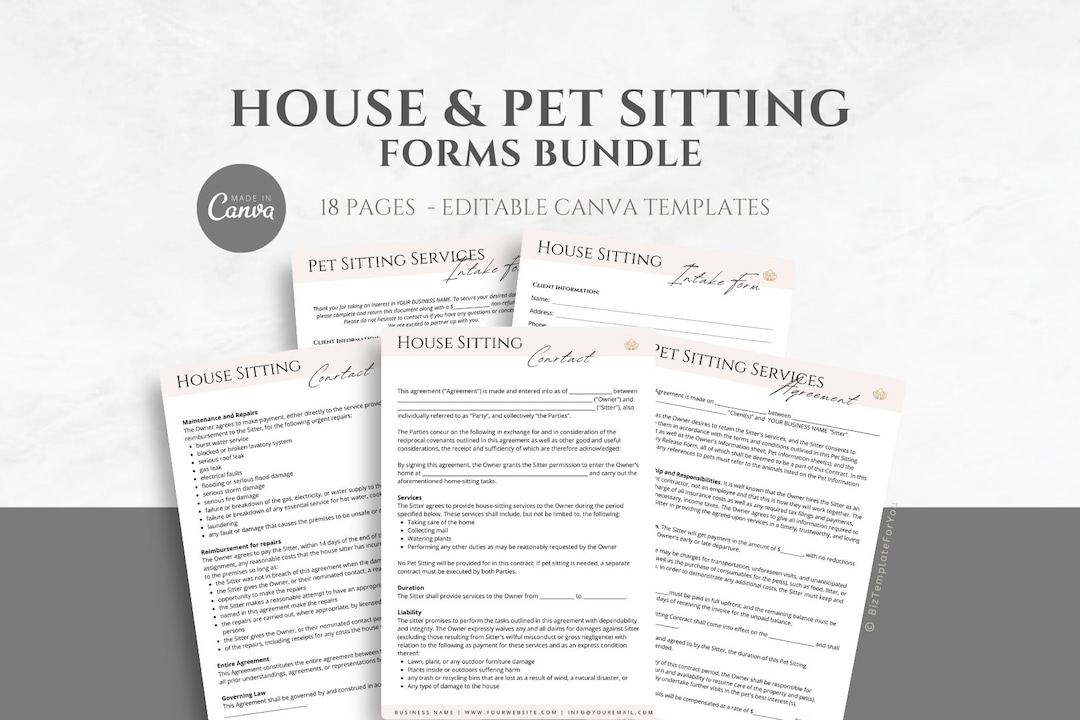 Editable House and Pet Sitting Contract Bundle, House & Pet Sitter
