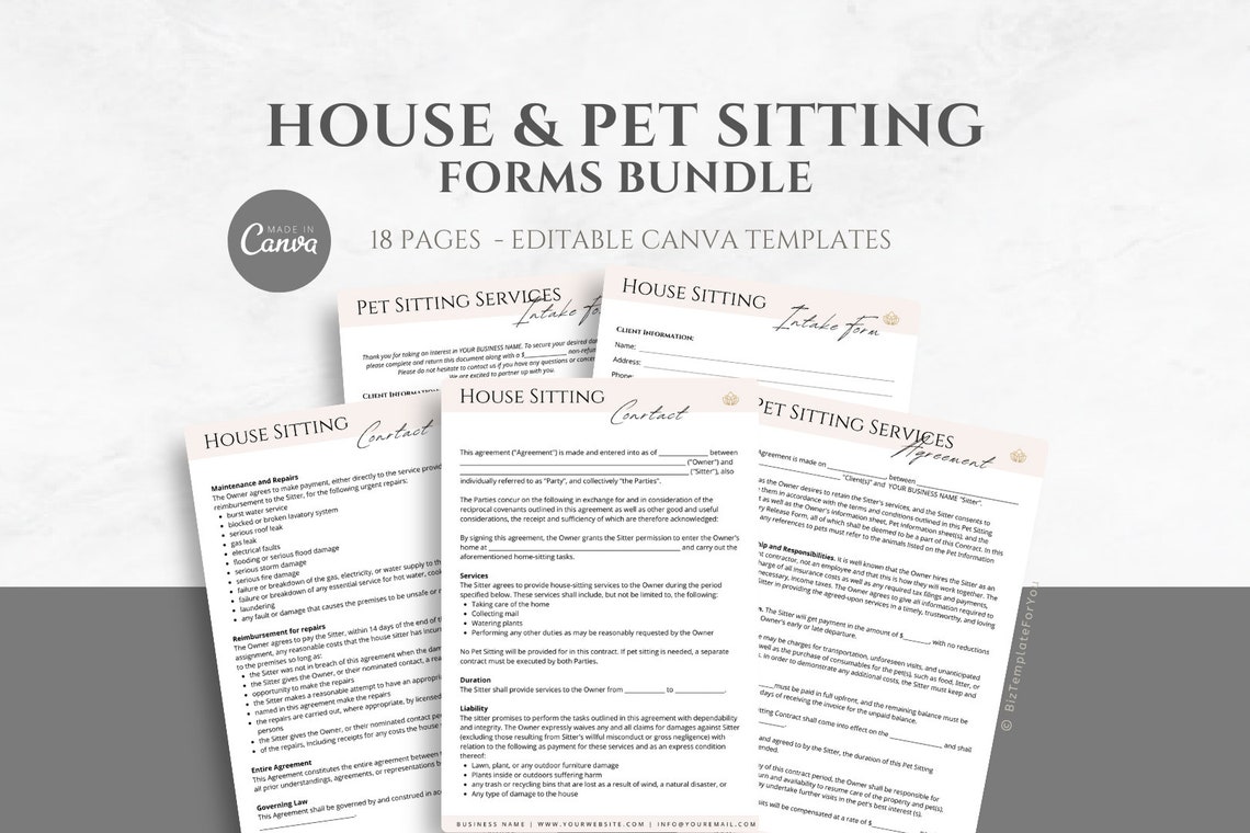 Editable House and Pet Sitting Contract Bundle, House & Pet Sitter