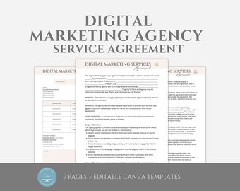 Editable Digital Marketing Agency Services Contract Template, Business Marketing Agency Service Agreement, Marketing Agency Service, Canva