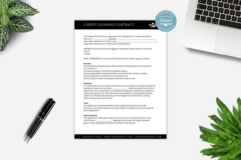 Carpet Cleaning Contract Template for Cleaning Service Business, Canva ...