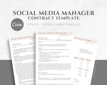 Editable Social Media Manager Contract Template, Freelance Social Media Management Agreement, incl. Non Disclosure and Invoice Template