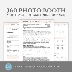 Editable 360 Photo Booth Contract Template, Professional Wedding Photo Booth Rental Agreement, Event Booth Rental Agreement, Canva editable