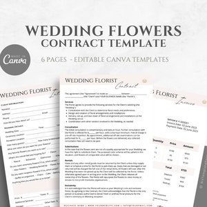 Editable Wedding Florist Contract Template, Flower Arrangements Service Agreement, Wedding Floral Service Business Forms, Canva editable