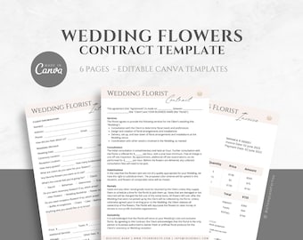 Editable Wedding Florist Contract Template, Flower Arrangements Service Agreement, Wedding Floral Service Business Forms, Canva editable