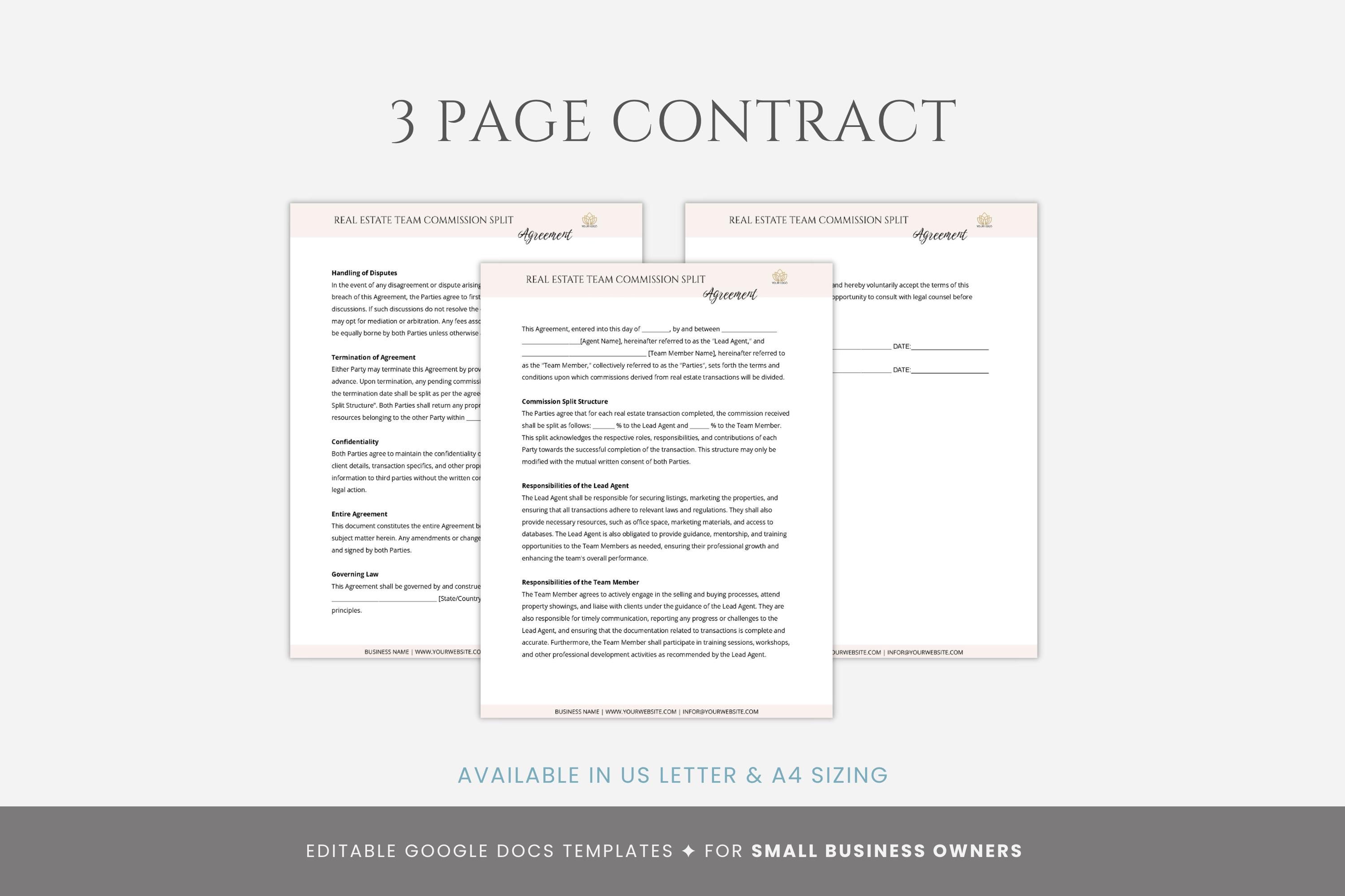 Editable Real Estate Team Commission Split Agreement Template, Realtor ...