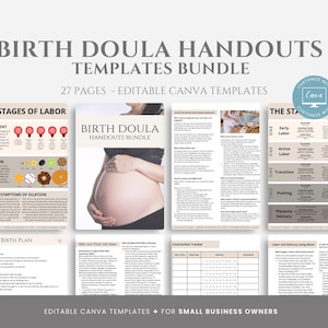 Editable Birth Doula Handouts Templates Bundle, Birth and Labor Handouts, Birth Plan Template, editable Canva templates