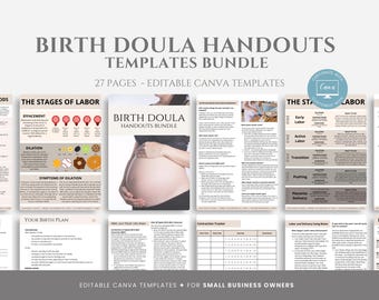 Editable Birth Doula Handouts Templates Bundle, Birth and Labor Handouts, Birth Plan Template, editable Canva templates