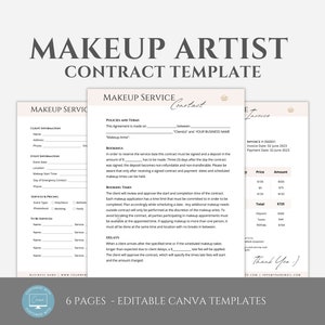 Editable Makeup Artist Contract Template, Freelance Makeup Contract Agreement, MUA Contract, Makeup Service Form Bundle, Canva Bridal Makeup