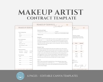 Editable Makeup Artist Contract Template, Freelance Makeup Contract Agreement, MUA Contract, Makeup Service Form Bundle, Canva Bridal Makeup