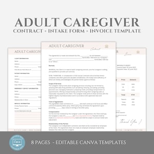 Editable Adult Caregiver Contract Template, Home Care Service Agreement, Home Healthcare Business Forms, Elder Care Contract, Canva