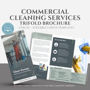 Commercial Cleaning Service Brochure Template, Cleaning Business Marketing Flyer, Editable Canva Templates for Cleaners, Tri-Fold Brochure