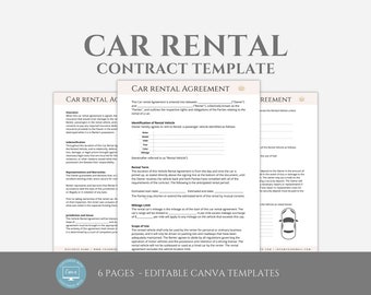 Editable Car Rental Service Agreement, Vehicle Rental Contract Template, Short Term Car Lease Canva Template, Auto Rental Agreement Forms