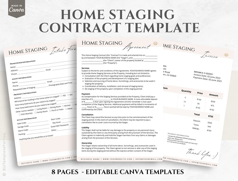 Editable Home Staging Contract Template Property Staging Etsy Editable Home Staging Contract Template Property Staging Etsy