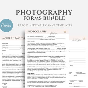 Editable Photography Contract Template. Photography Business Forms. Contract for Photographers. Canva Contract Template. Invoice Template.