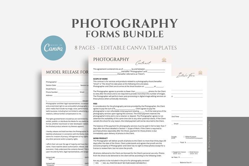 Editable Photography Contract Template. Photography Business Forms. Contract for Photographers ...