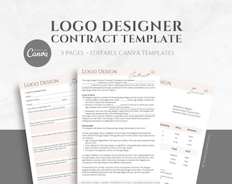 Editable Logo Designer Contract Template, Freelance Graphic Design Service Agreement, incl. Intake Form and Invoice Template, Canva editable
