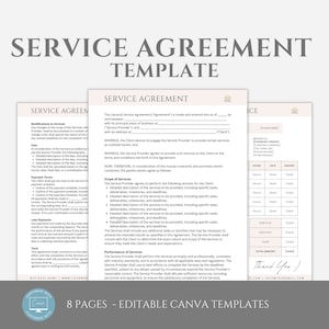 Editable Service Agreement Template, General Service Contract, Service Terms and Conditions, Small Business Service Contract, Canva editable