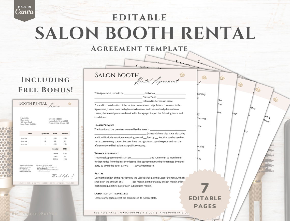 Editable Salon Booth Rental Agreement Professional Booth - Etsy