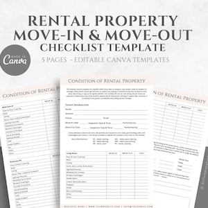 Editable Rental Property Move In/Out Checklist,  Professionally designed Form for Property Management Business, Easy Editable with Canva