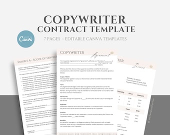 Editable Copywriter Service Agreement Template, Copywriting Contract, Independent Contractor Agreement, Small Business Template, Canva edit
