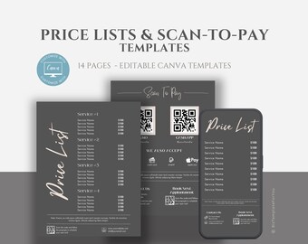 Editable Scan to Pay Template, Small Business Price List Canva Template, Scan to Pay Sign, QR Code Pay Sign, Scan and Pay, Pay Here Sign