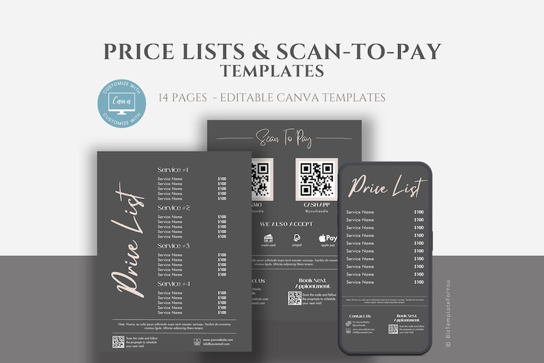 Editable Scan to Pay Template, Small Business Price List Canva Template ...