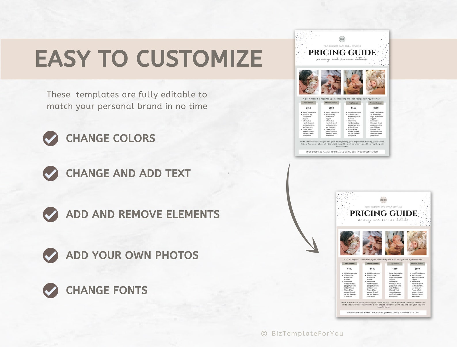 Postpartum Doula Price List Editable Rate Sheets Easy Etsy