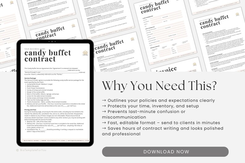 Candy Buffet Contract Template, Catering Business Forms, Editable ...