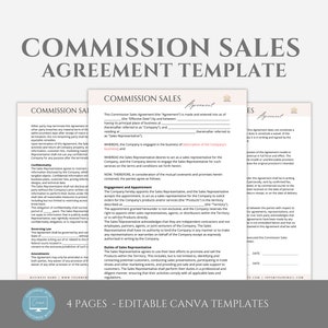 Editable Commission Sales Agreement Template, Commission Contract Form, Sales Representative Commission Agreement, Canva editable