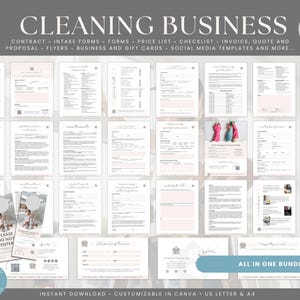 Cleaning Business Forms Bundle, Contract, Intake Forms, Flyers, Checklist, Invoices & Social Media, 200+  Editable Canva Kit, US Letter, A4