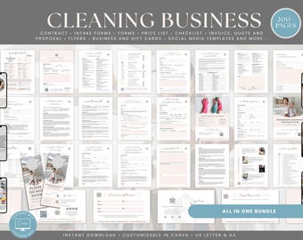 Cleaning Business Forms Bundle, Contract, Intake Forms, Flyers, Checklist, Invoices & Social Media, 200+  Editable Canva Kit, US Letter, A4