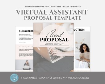 Editable Virtual Assistant Proposal Template, VA Service Pitch Document, Freelancer VA Client Proposal, Canva editable Business Proposal
