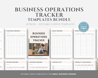 Editable Business Operations Tracker Templates, Business Operations Workbook, Business Tracker, Minimalist Small Business Canva Template