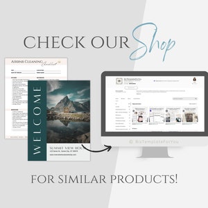 K&ouml;nnte beinhalten: Ein Computerbildschirm zeigt eine Website mit einer Vielzahl von digitalen Produkten, darunter druckbare Checklisten und Vorlagen. Die Website hei&szlig;t "BizTemplateForYou". Der Text "CHECK OUR Shop" ist in gro&szlig;er Schrift &uuml;ber dem Bild geschrieben. Der Text "FOR SIMILAR PRODUCTS!" ist unter dem Bild geschrieben.
