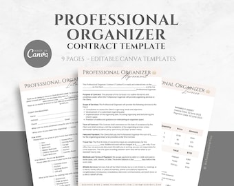 Editable Professional Organizer Contract Template, Client Intake Form, Organizing Service Agreement, Invoice Template, Canva editable